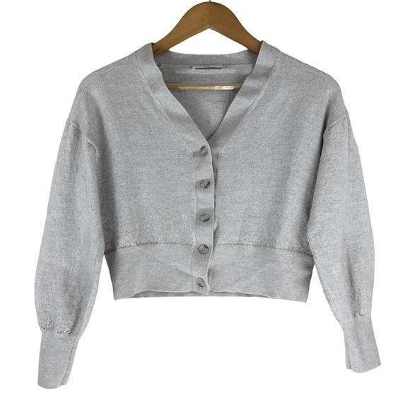 Babaton Merino Wool Cropped Cardigan Woman’s Small Beige Button Front V Neck - Picture 1 of 10